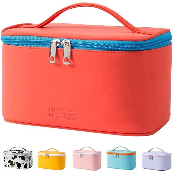 Women Red  Small Cute Haze Blue Little Pouch Toiletry Makeup Organizer - Picture 1 of 8